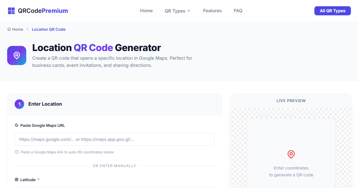 Location QR Code Generator - Create Google Maps QR Codes | QRCode Premium
