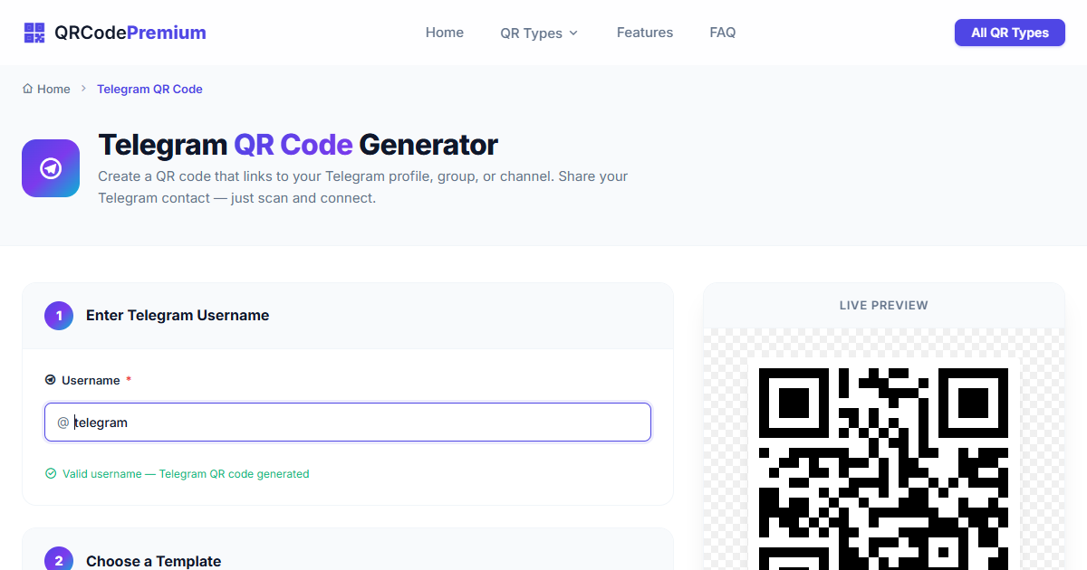 Wasmo Vip Telegram Code Telegram QR Code Generator - Create Telegram Profile QR Codes | QRCode ...